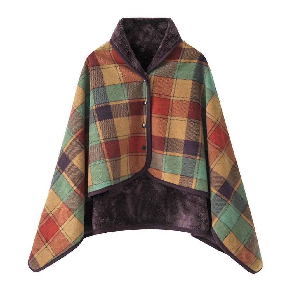 Lazy Plaid Wearable Blanket Thicken Soft Casual Office Blanket with Button Warm Home Shawl Blanket Winter