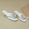 High-heeled slippers women's summer outer wear 2025 new rhinestone flower kitten and cool slippers square head pinch foot flip-flops