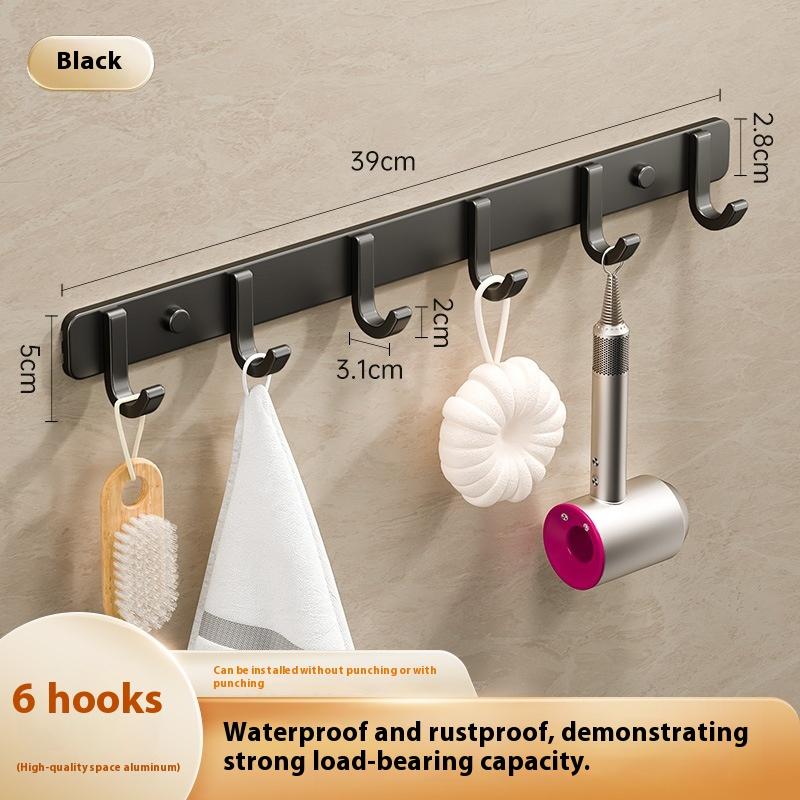 Space Aluminum Bathroom Hook No Drilling Strong Adhesive Coat Hook For Bathroom Kitchen Wall Mounted Clothes Hanger