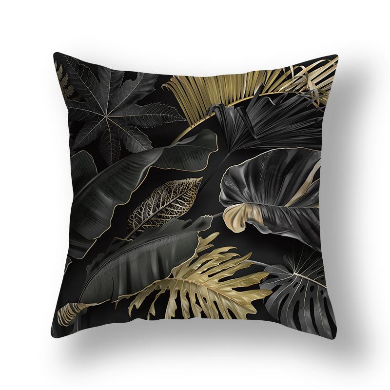Gold Geometry Plant Watercolor Cushion Cover Short Plush Decorative Sofa Cushions Modern Simple Home Decor Pillowcase