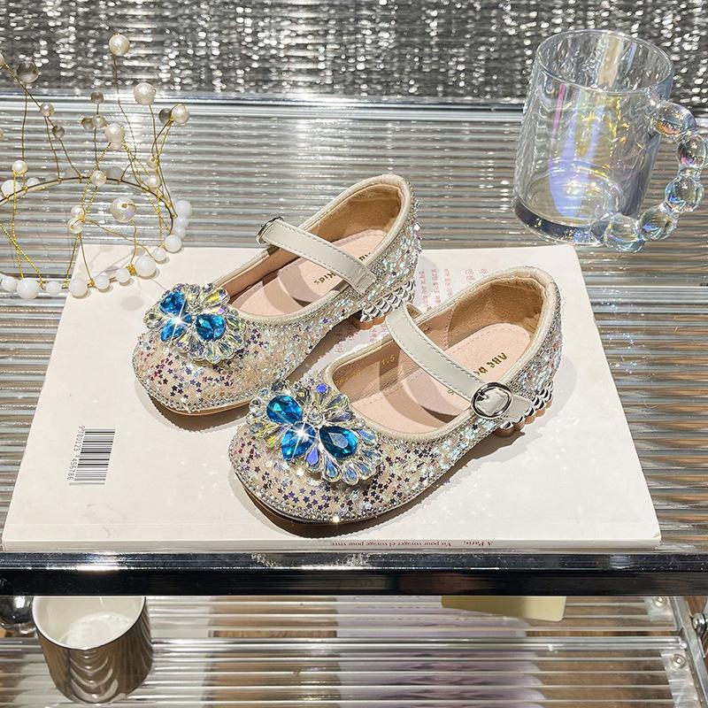 Children's high heels season children's foreign style rhinestone princess shoes children's shiny crystal soft-soled shoes