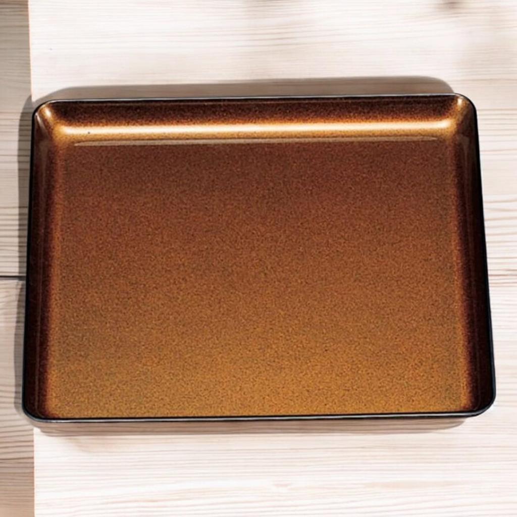 Square Tray with a Black Lacquerware Made in Japan J-kitchens (42cm) Pear-Ground Texture, (ABS Resin),