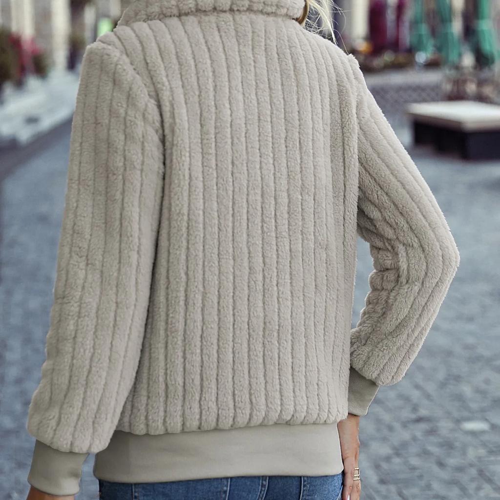 Autumn Winter Women's Round Neck Long Sleeve Pullover Zipper Casual Plush Sweater Comfortable High Quality Unique Beautiful and Most Striking Clothes