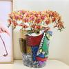 Vibrant Abstract Face Pot Handcrafted Art Piece Drainage Hole Included Anti Fade Suitable For Indoor And Outdoor Spaces