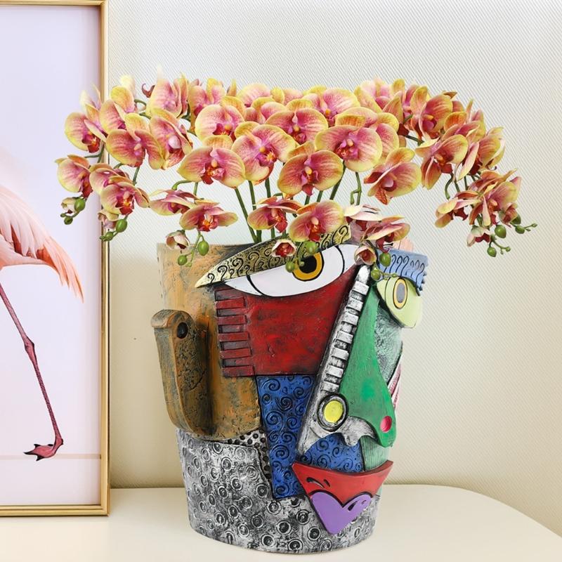 Vibrant Abstract Face Pot Handcrafted Art Piece Drainage Hole Included Anti Fade Suitable For Indoor And Outdoor Spaces