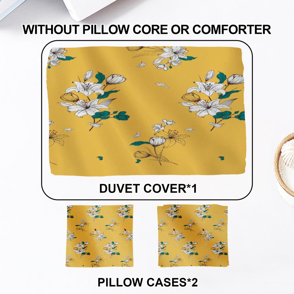 3PCS Yellow Duvet Cover Set Retro Palace Style Printed Duvet Cover With 2 Pillowcases Single Twin Queen Size Bedding Set