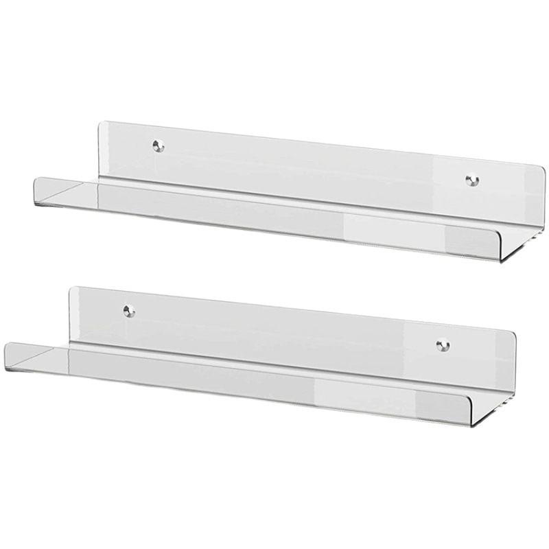 Clear Acrylic U-Shaped Wall Shelf - No-Drill Hanging Rack for Bathroom, Kitchen, or Study