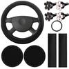 10pcs Women's Leather Steering Wheel Cover, Car Accessories Set With Seat Belt Shoulder Pads,  Start Button Ring Sticker, Vent Clip, Car Accessories