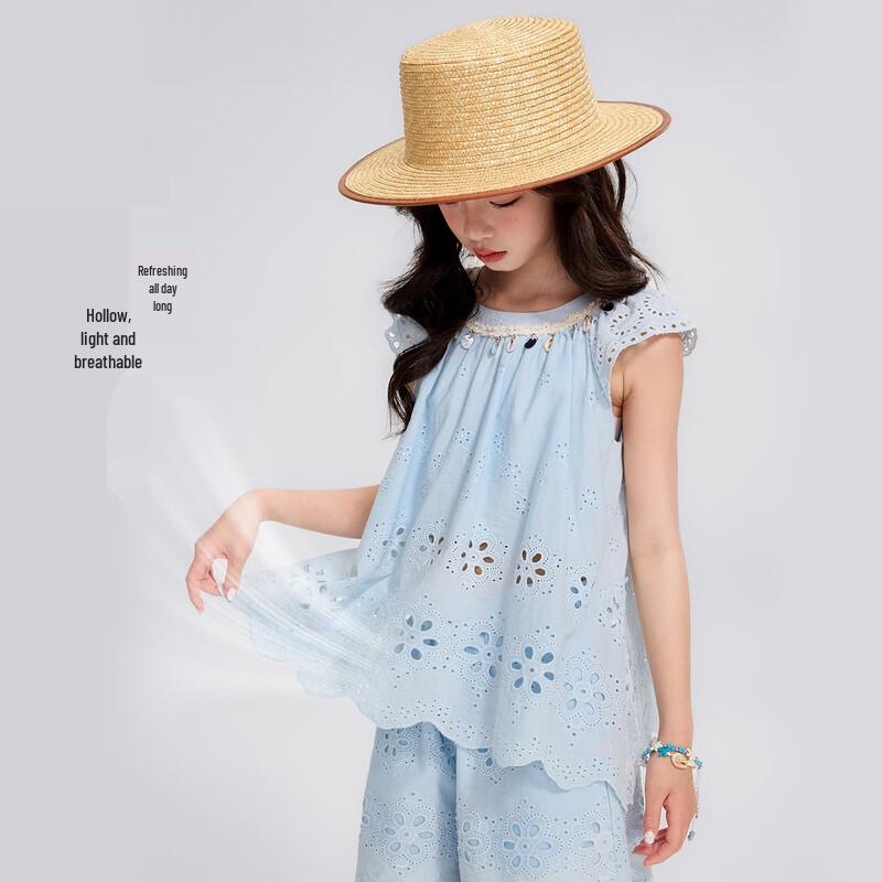 Girls' Pure Cotton Hollow Sleeveless Top
