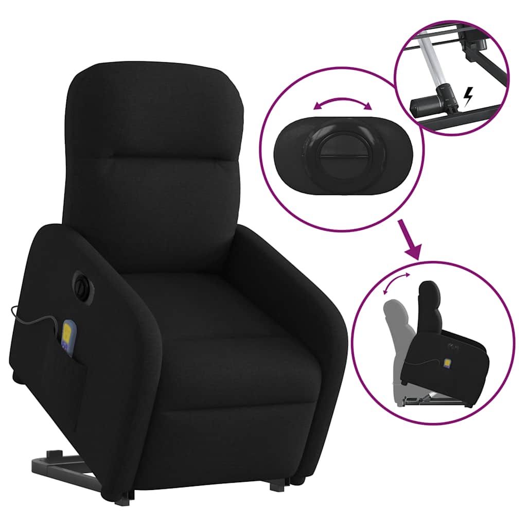 Electric Massage Recliner with Rising Function Black Fabric
