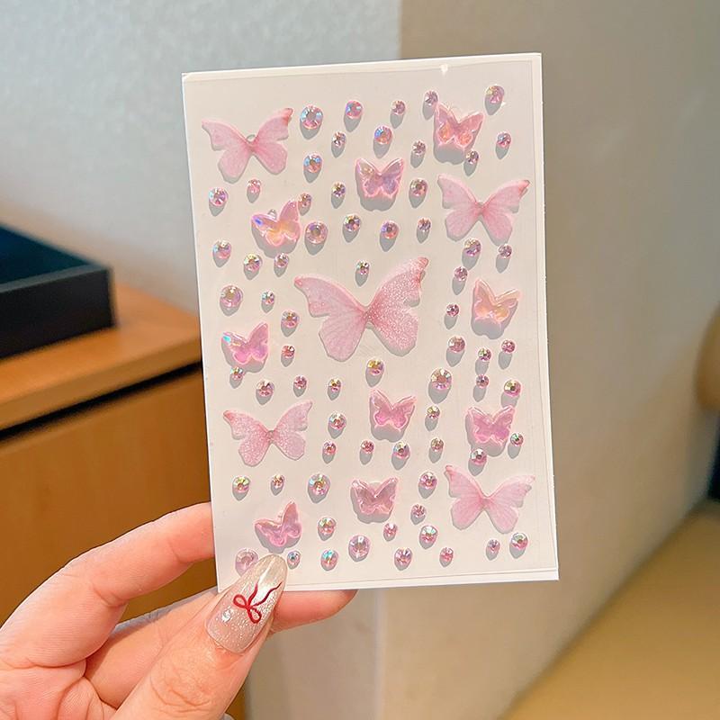 

3D Butterfly Crystal Stickers DIY Kpop Photocard Makeup Decoration Diamond Sticker for Phone Case Girl Gift рожевий
