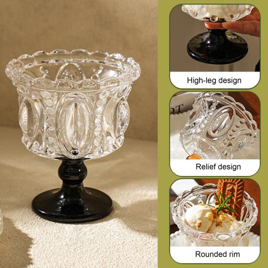 yangyizhi Vintage Glass Dessert Cup, Embossed Ice Cream Bowl, Thickened Footed Sundae Bowls for Cream, Yogurt, Parfait, Trifle, Fruit, Party Serving