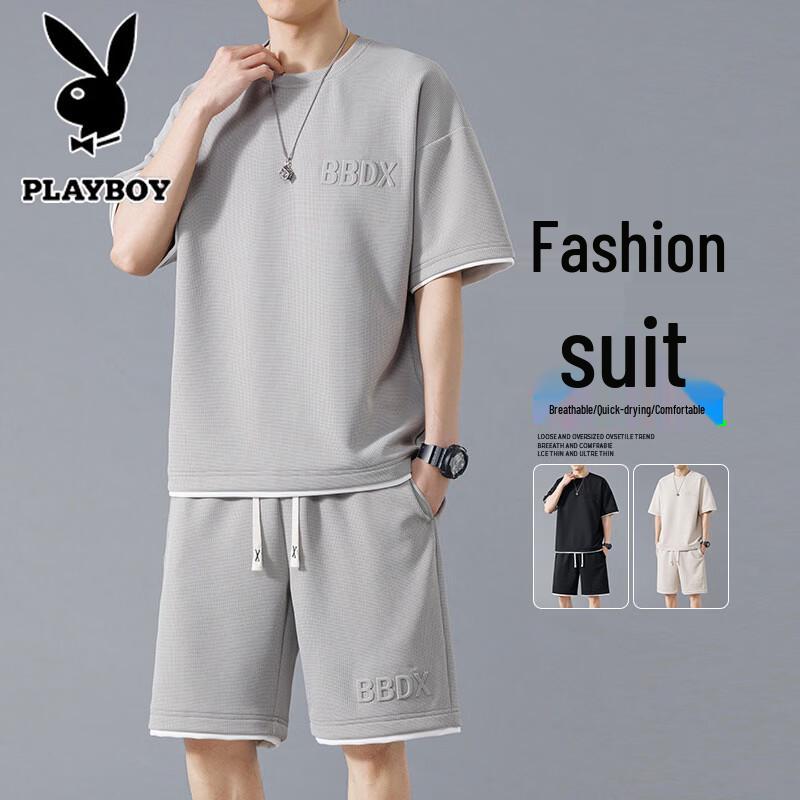PLAYBOY Men s Casual Summer T-Shirt & Shorts Set 7XL