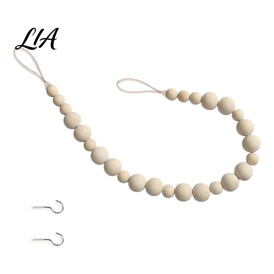 Decorative Curtain Accessories Boho Beaded Tieback, Modern Holder with Adhesive Hook, Room Decor Accents No Drilling Required, Drapery Holdback