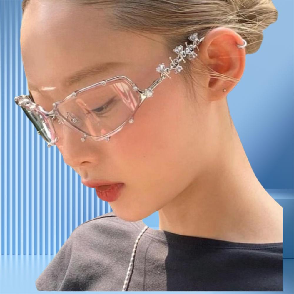 Modische Strassstein-Brille Damen Herren Übergröße Katzenaugen-Brille Metall Übergröße Ovale Sonnenbrillen-Gestelle Vintage Bling Party-Brille