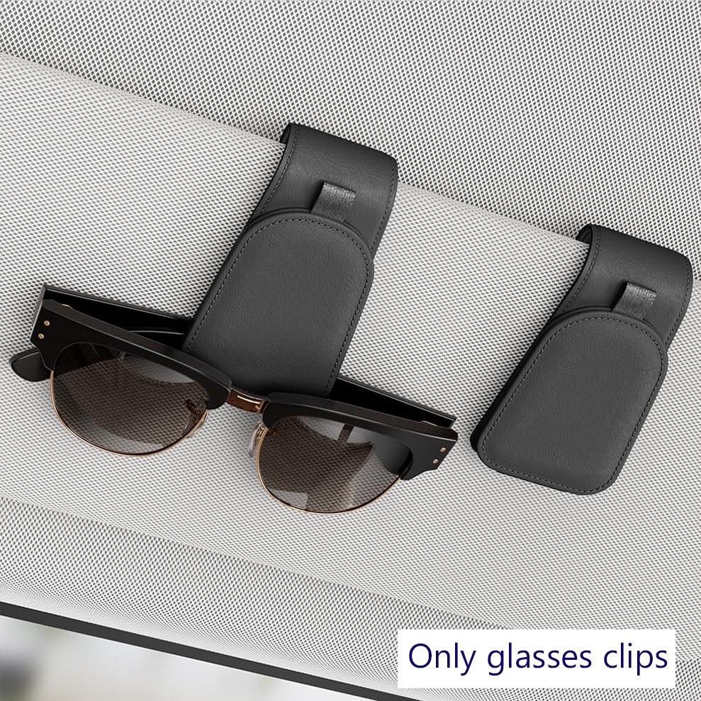 Glasses Holder Clip for Car Sunglass Holder, Storage Card Clip PU Leather Magnetic Sunglasses Clip for Car Visor