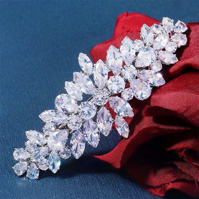 

Moissanite, European and American Style, Versatile for Daily Use, Light Luxury Hair Clip, High-End Accessory, Bridal Hairpin, Spring Clip for Women S925 Silver Plated with Platinum