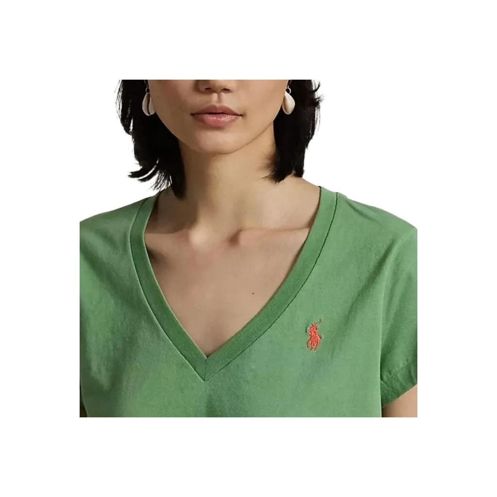Polo Ralph Lauren Short Sleeve V-Neck Embroidered Regular T-Shirt Women Tops 211902403-009