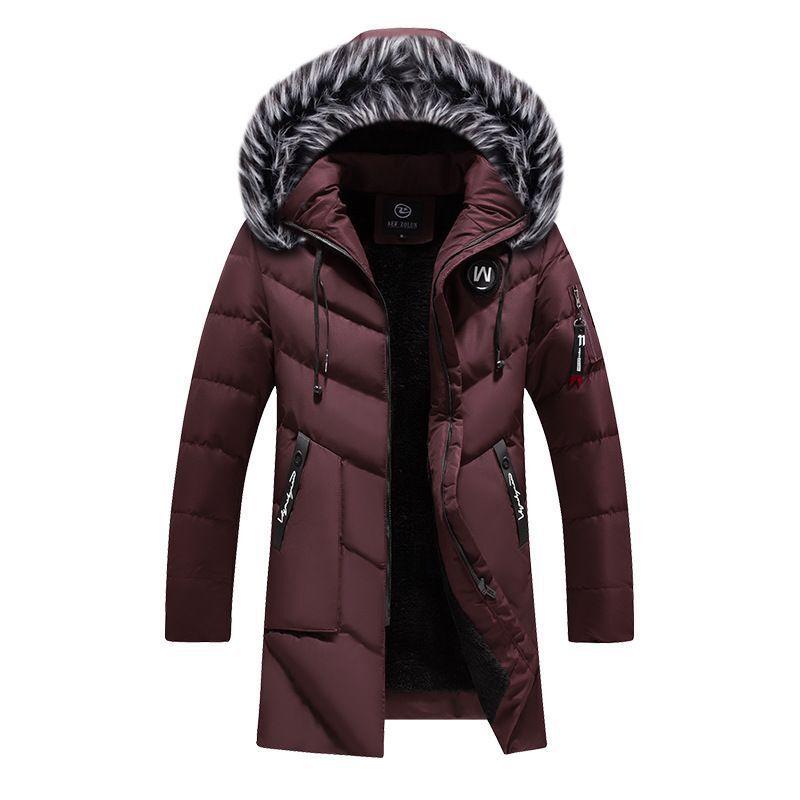 Winter Herren Lange Jacke Mode Männer Pelzkragen Thermo Klassische Mäntel Lässig Warm Windbreaker Gepolsterte Jacken Männer Kleidung