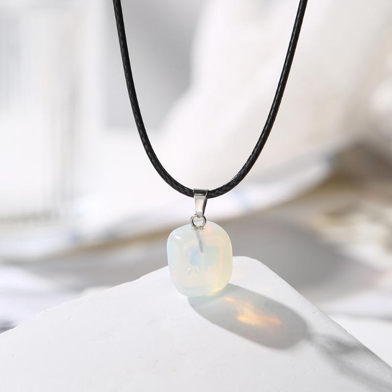 Natural Chakra Crystal Pendant Necklace High Quality Polished Assorted Stones Black Leather Rope Jewelry Gift for Yoga Enthusiasts