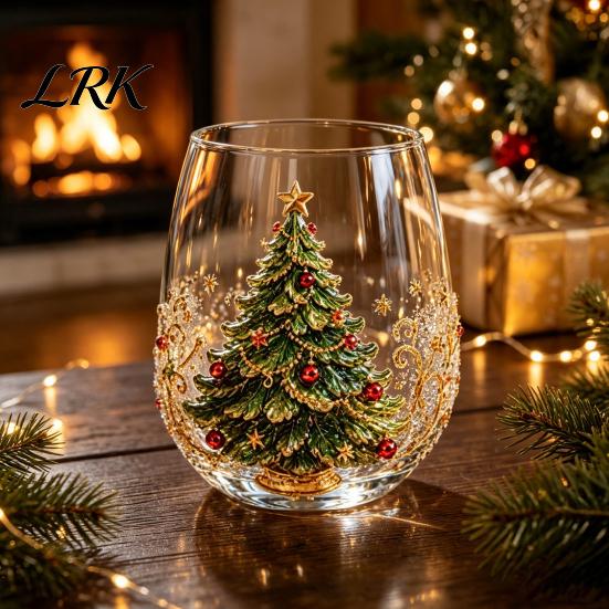 Bicchiere Decorativo Invernale 330ML Tazza d'Acqua Natalizia, Motivo Ghirlanda/Babbo Natale/Alce/Calze/Pupazzo di Neve Bicchiere Decorativo Festivo con Tema Vino, Caffè,