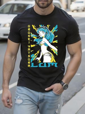 Anime Grafik T-Shirt Urusei Yatsura Lum Schwarz Lässiges T-Shirt ...