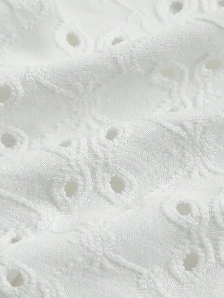 Crop Top Phumee Backless Knot Eyelet Embroidery  A2066