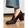 High intelligence~ silent sole high-heeled loafers women's thick heel British style soft leather commuter small leather shoes