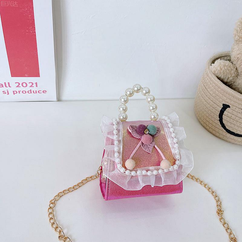 Trendy Mini Pu Crossbody Bag For Kids Featuring Stylish Bow And Pearl Design