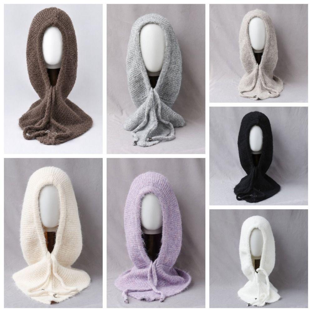 Thick Yarn Winter Balaclava Hat Ear Protection Integrated Scarf Cap Cute Knit Hood  Skiing Trip
