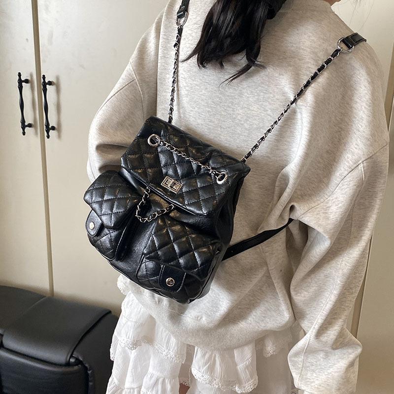 Rautenketten-Rucksack Damen Nischendesign Mode Bucket Bag Lässig Koreanische Version Schultasche Premium Reiserucksack