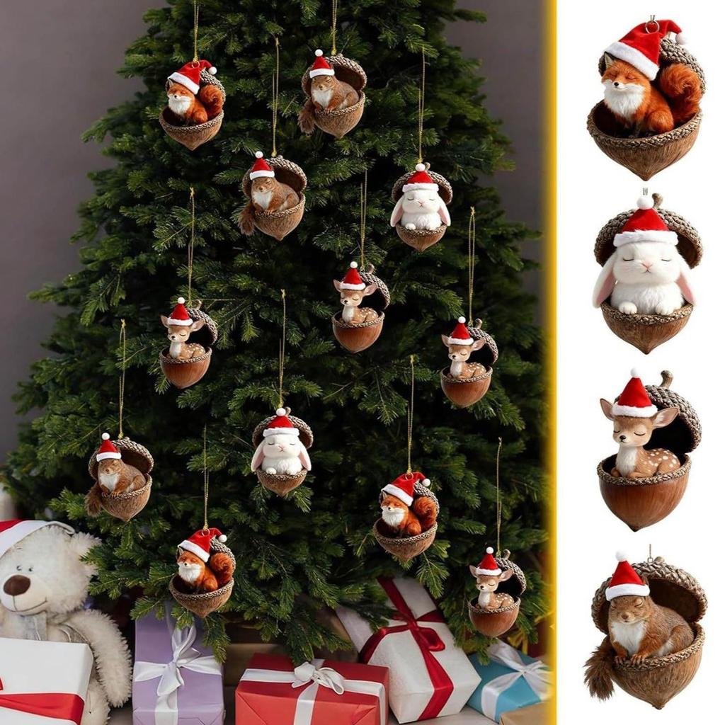 2D Cute Owl Christmas Ornament Animal Christmas Acrylic Pendant Hanging Gift Tree Tags Car Rearview Mirror Hanging Decoration