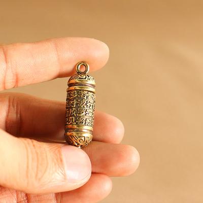 Hohler Messing Buddha Flasche Sutra Zylinder Anhänger Schlüsselanhänger Handgefertigt Vintage Pillendose Behälter Flasche Schlüsselanhänger Pillendose Flasche