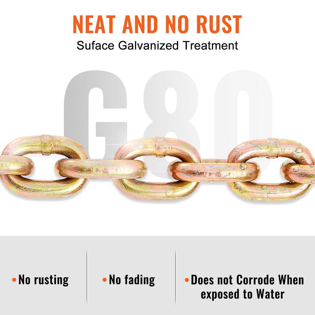 Transport Binder Chain, 4900 Lbs Working Load Limit, 5/16'' X 20' G80 Tow Chain Tie Down with Grab Hooks, DOT Certified, Galvanized Coating Manganese