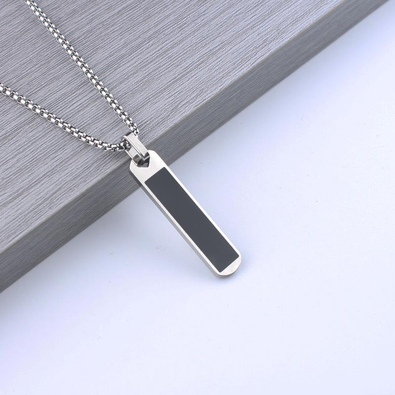 Men s Striped Square Pendant Necklace - Personalized Polished Stainless Steel Sweater Chain Jewelry