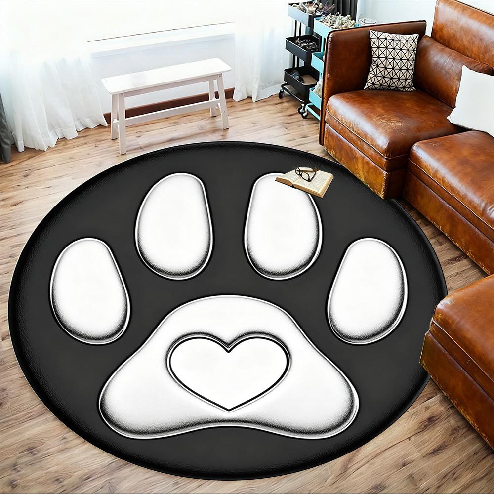 1pc Paw Print Heart Round Chair Mat Office Area Rug - Non-Slip, Floor Mat for Office, Bedroom, Ideal Home Decor Gift P0105102