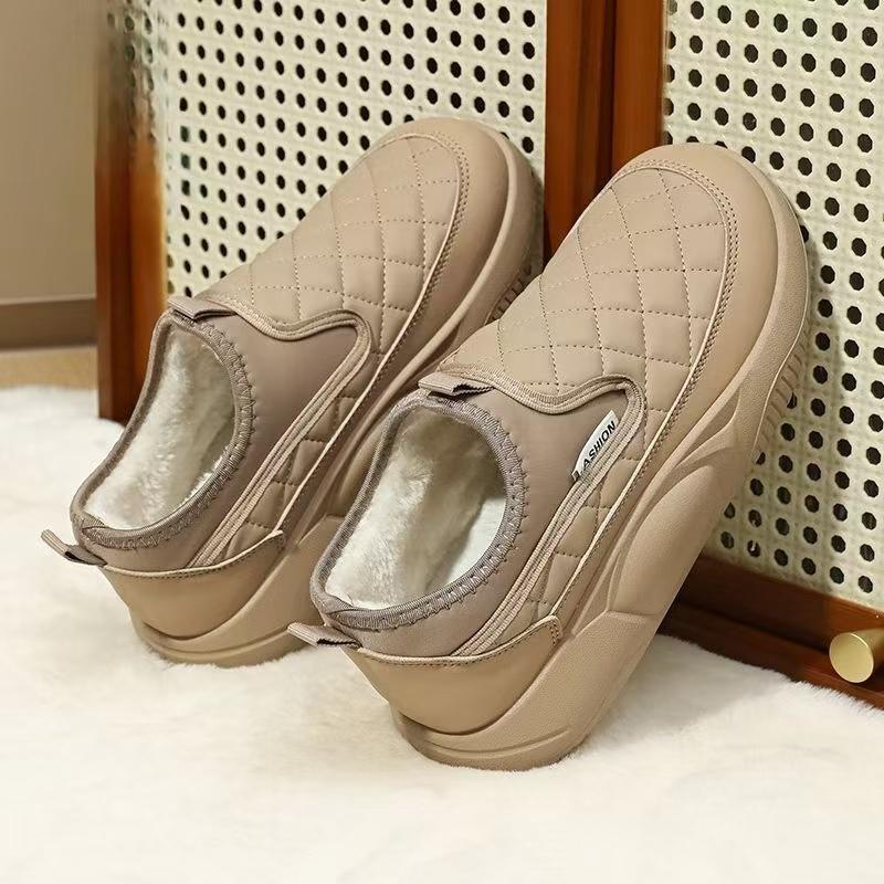 Damen Winter Neu Niedriger Schaft Flache Sohle Baumwollschuhe Dicke Sohle Rutschfest Runde Spitze Schlupfschuh Plüsch Warm Halten Ältere Baumwollschuhe