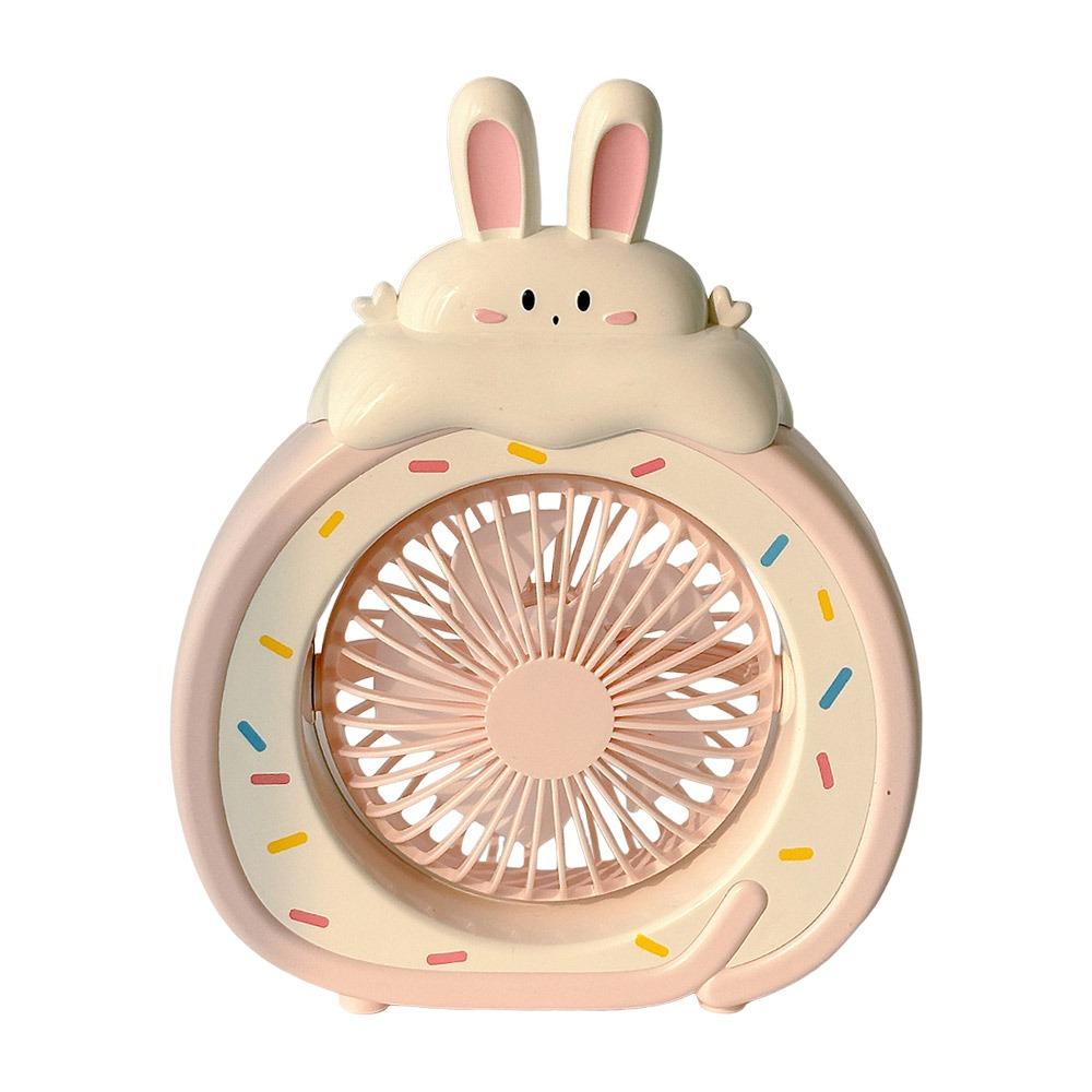 

USB Charging Electric Fan Plastic Desktop Small Fan Creative Handheld Fan Dormitory Rabbit-Pink