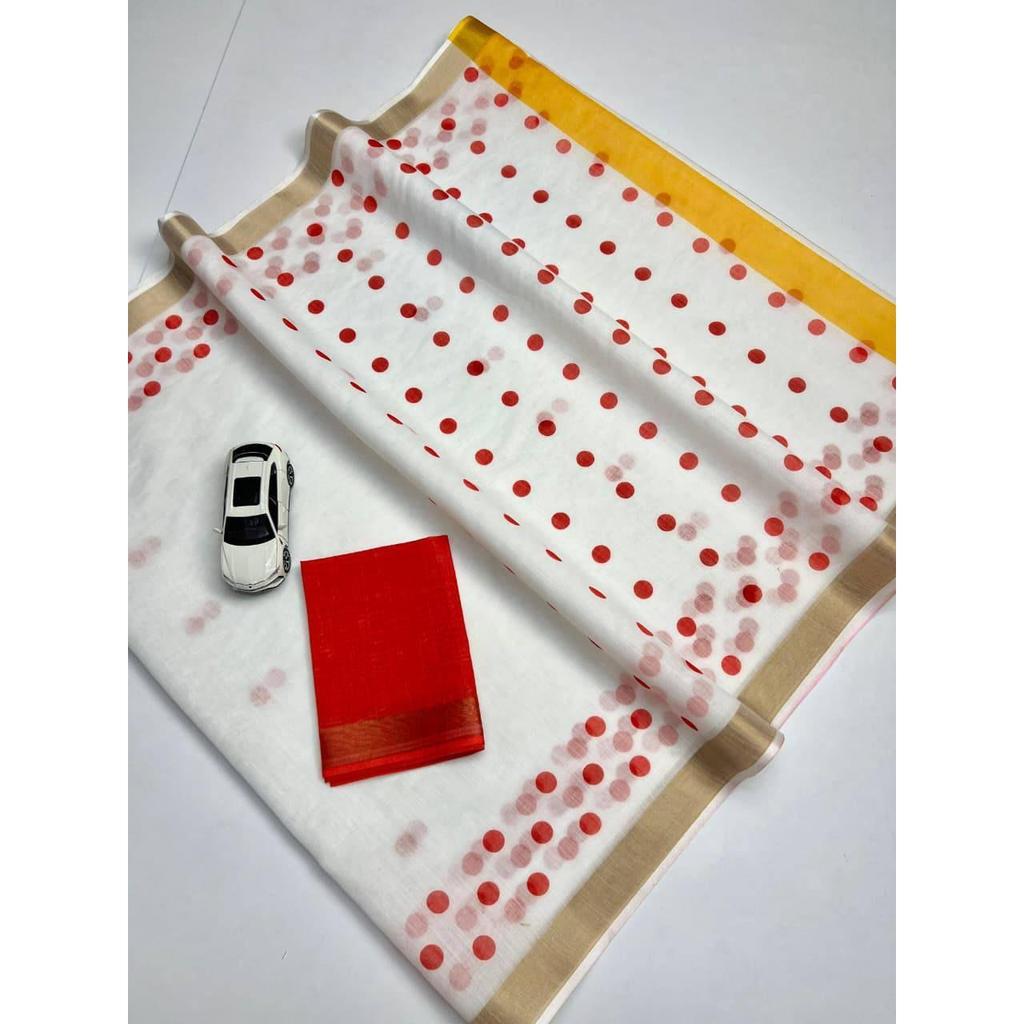 Linen with Silver Jari Border Saree