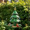 Weihnachtsbaum Vogelfutterspender für den Außenbereich, Metall zum Aufhängen, Wildvögel, mit 2 einfach zu befüllenden Wasserbechern, Grüne Weihnachts-Samenablage, Garten, Terrasse, Außenbereich Dekoration