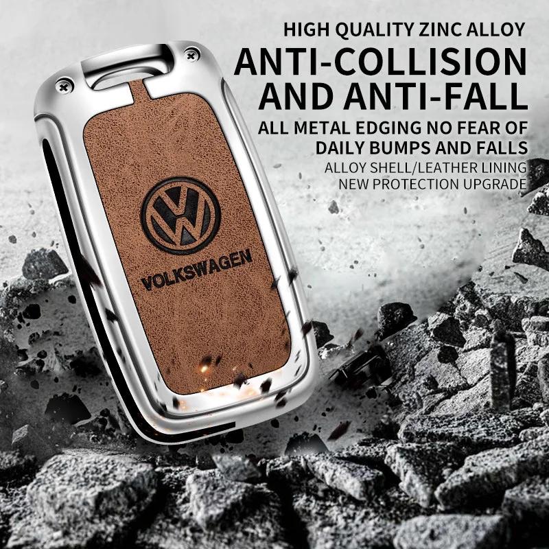 Per VW Lega di Zinco Pelle Copertura Guscio Custodia per Chiave Auto Remota Per Volkswagen VW Polo Golf Passat Tiguan Beetle Caddy T5 Up Auto Ac