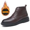 FashionCow Leather High-soled Brock High-top Boots for Men Autumn Winter Fleece Warm Ankle Boots Male Fashion Casual Platform Shoes Man