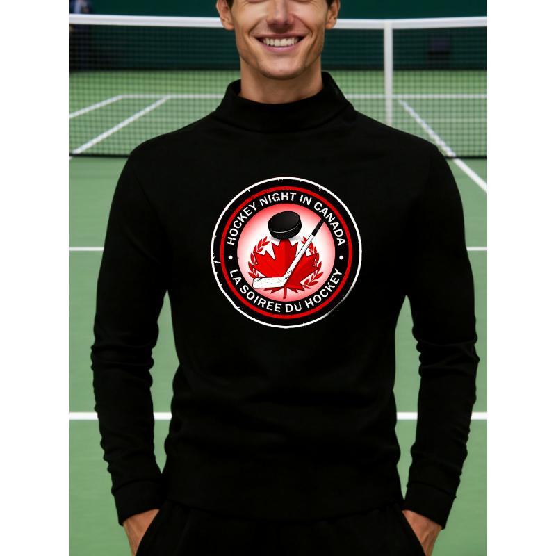 Long Sleeve Hockey Print Polyester Tee Wrinkle Resistant Easy Care