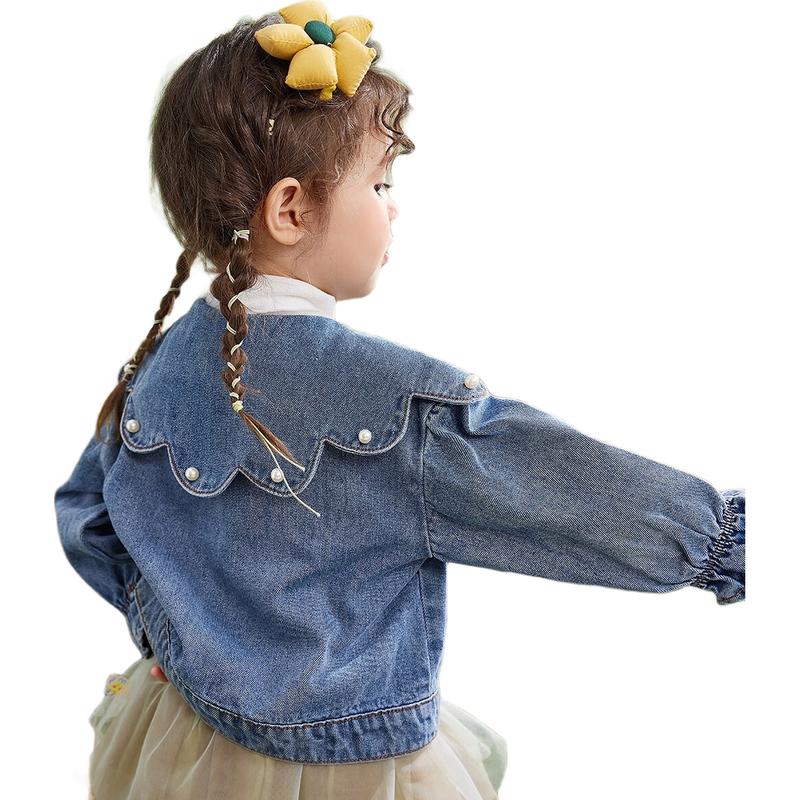 ASK JUNIOR Girls Ruffle Collar Washed Denim Jacket 120
