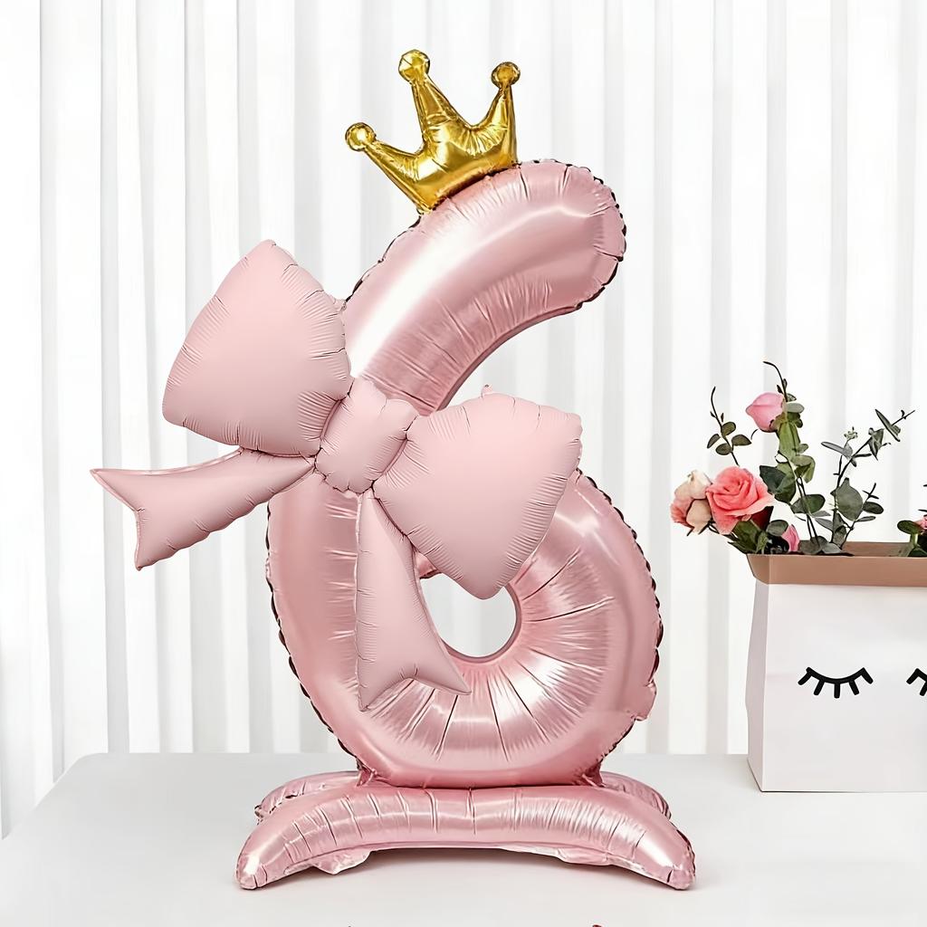 40inch Pink Crown Aluminum Foil Number 1st Balloon with Pink Bow Balloon for Birthday Party Decor Supplies Girls First Birthday