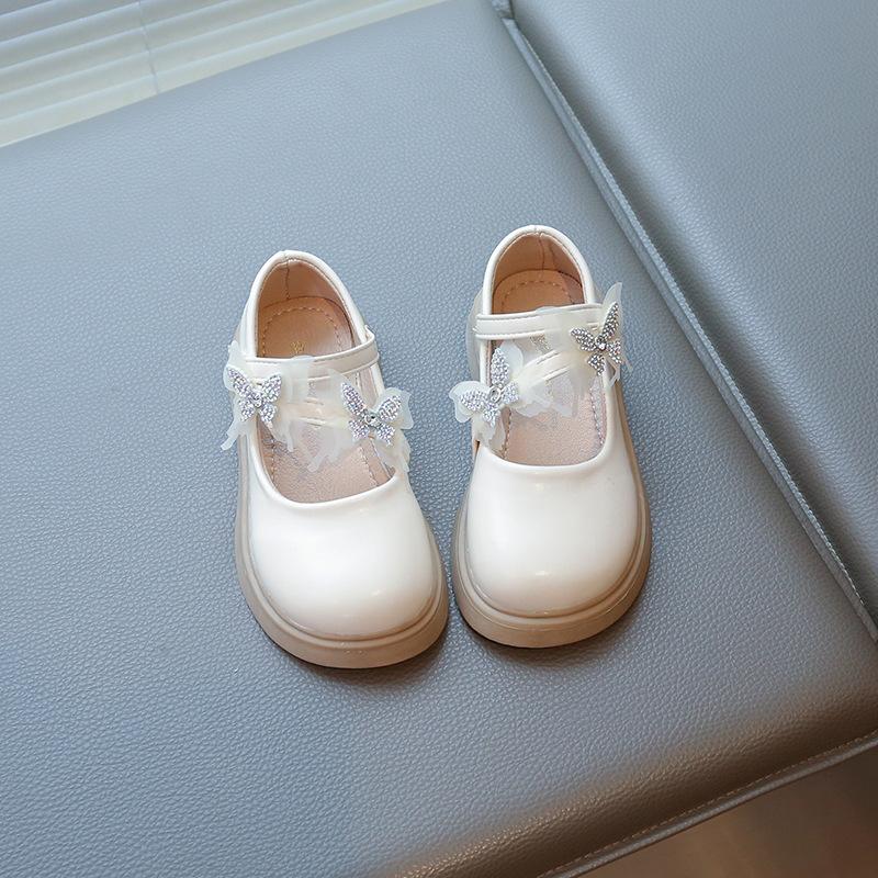 Spring and Autumn New Style Girls Sweet Bow Performance Soft Sole Leather Shoes