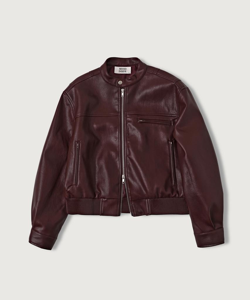 STIMMUNG INNEN FRAU (Frau) Panel Leder Bikerjacke_Weinrot