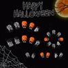 French Sparkling Press On Tips Halloween Black Cobweb Design Short Square Manicure Tips 24PCS Not Need Tools