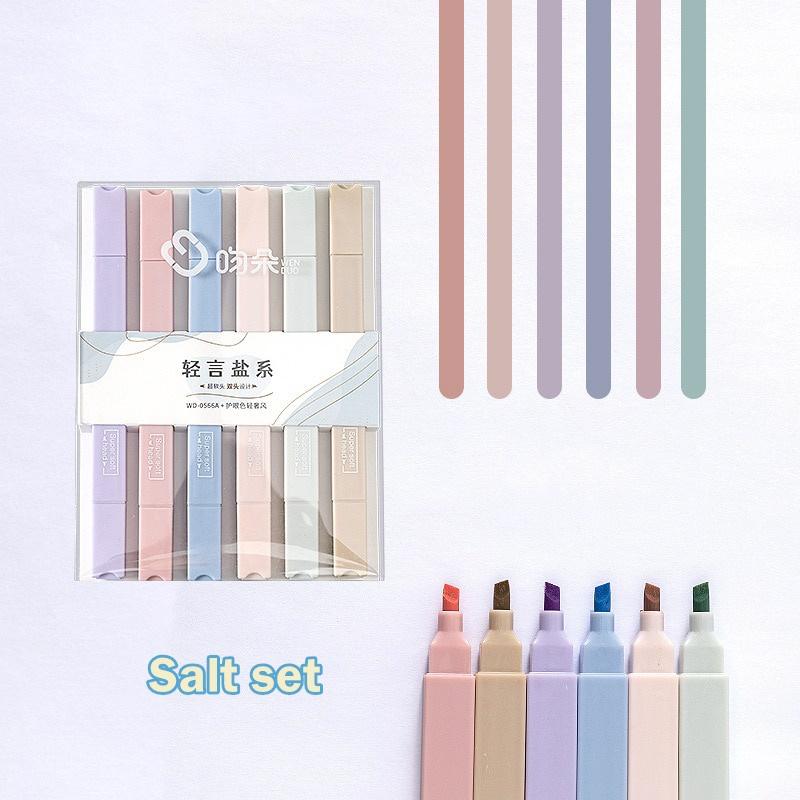 

6 шт. супер мягкий цветной маркер с двойной головкой, ручка-хайлайтер, разноцветные мягкие цвета, защищающая подводка для глаз, офисные школьные принадлежности Salt