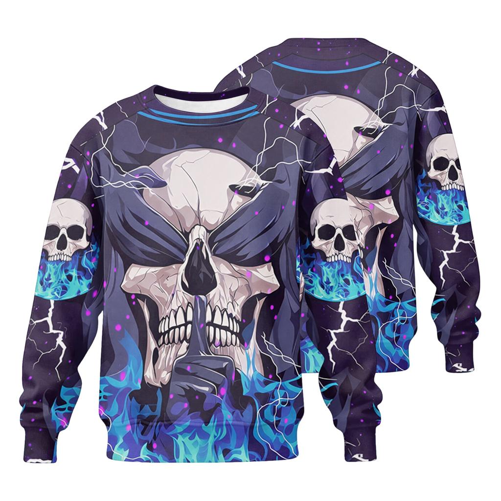 Men's Long Sleeve Neck Sweatshirt with Halloween Print, Casual Loose Fit